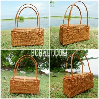 organic grass rattan hand woven bags purses handmade leather handle